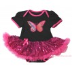 Black Baby Bodysuit Bling Hot Pink Sequins Pettiskirt & Rainbow Butterfly Print JS4398